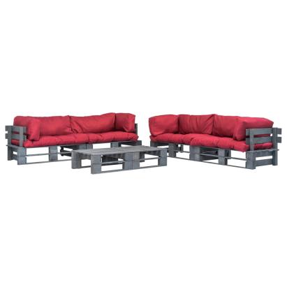 Set mobilier de grădină din paleți cu perne roșii 6 piese, lemn GartenMobel Dekor