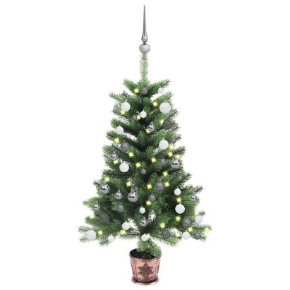 Brad Crăciun pre-iluminat artificial, set globuri, verde, 65 cm GartenMobel Dekor