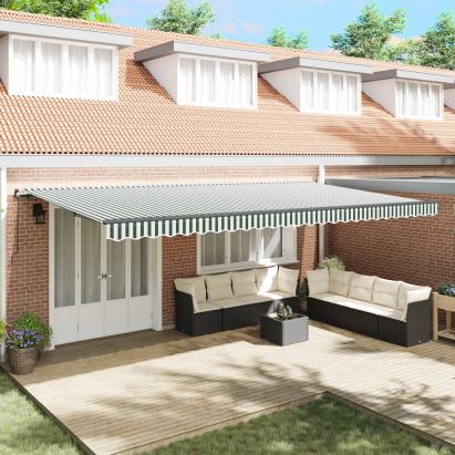 Cortina Retractabilă Manual Verde și alb 600 × 300 cm GartenMobel Dekor