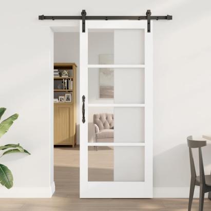 Ușă glisantă ORKDAL Alb 83 x 202 cm Lemn masiv de pin și sticlă GartenMobel Dekor