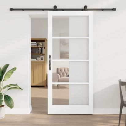 Ușă glisantă ORKDAL Alb 93 x 211 cm Lemn masiv de pin și sticlă GartenMobel Dekor
