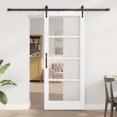 Ușă glisantă ORKDAL Alb 83 x 202 cm Lemn masiv de pin și sticlă GartenMobel Dekor