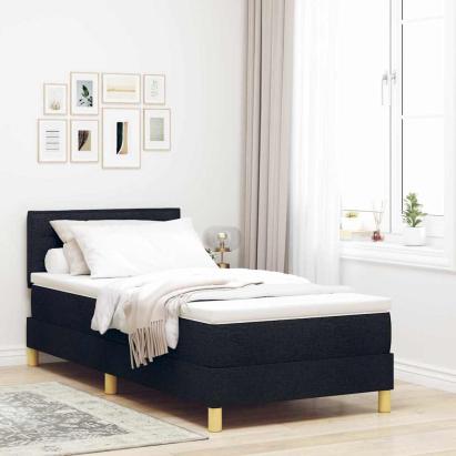 Pat cu arcuri cu pernă cu headboard Negru 100 x 200 cm țesătură GartenMobel Dekor