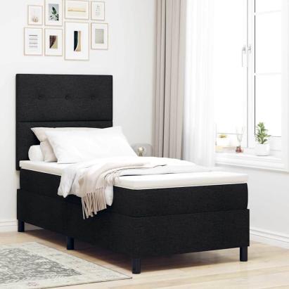 Pat cu arcuri cu saltea cu headboard Negru 90 x 200 cm țesătură GartenMobel Dekor