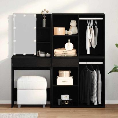 Set masă de machiaj cu LED Stejar Negru 140 x 40 x 140 cm GartenMobel Dekor