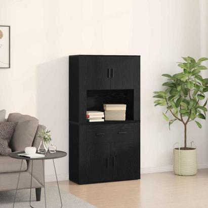 Highboard cu sertar Stejar negru 80 x 33 x 150 cm Lemn compozit GartenMobel Dekor