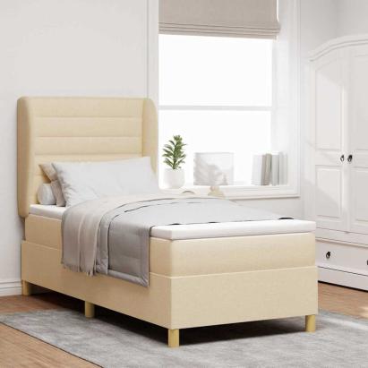 Pat cu arcuri cu saltea cu headboard Crem 200 x 100 cm țesătură GartenMobel Dekor