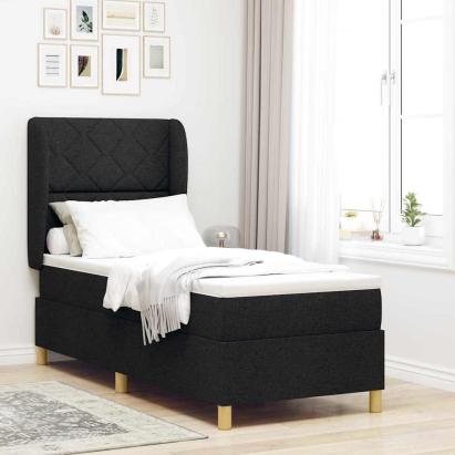 Pat cu arcuri cu saltea cu headboard Negru 200 x 80 cm țesătură GartenMobel Dekor
