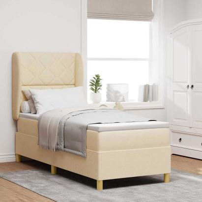 Pat cu arcuri cu saltea cu headboard Crem 200 x 80 cm țesătură GartenMobel Dekor