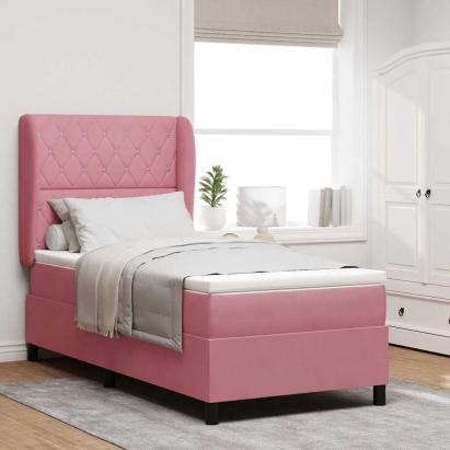 Pat cu arcuri cu saltea cu headboard Roz 200 x 90 cm Catifea GartenMobel Dekor
