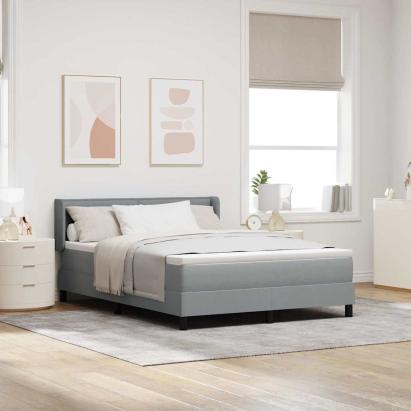 Pat cu arcuri cu headboard Gri deschis 200 x 140 cm țesătură GartenMobel Dekor