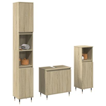 Set mobilier de baie, 3 piese, stejar sonoma, lemn prelucrat GartenMobel Dekor