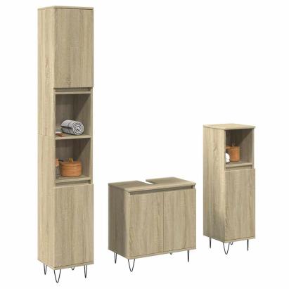 Set mobilier de baie, 3 piese, stejar sonoma, lemn prelucrat GartenMobel Dekor