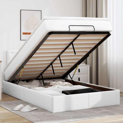 Cadru de pat otoman cu saltea alb 120x200cm piele artificială GartenMobel Dekor