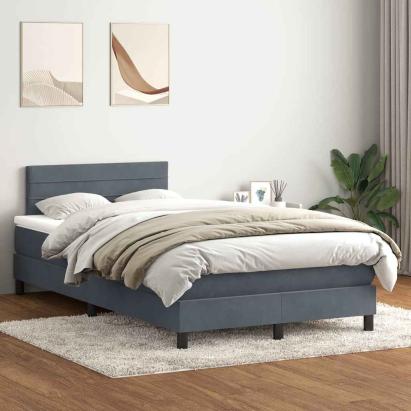 Pat box spring cu saltea, gri închis, 120x220 cm, catifea GartenMobel Dekor