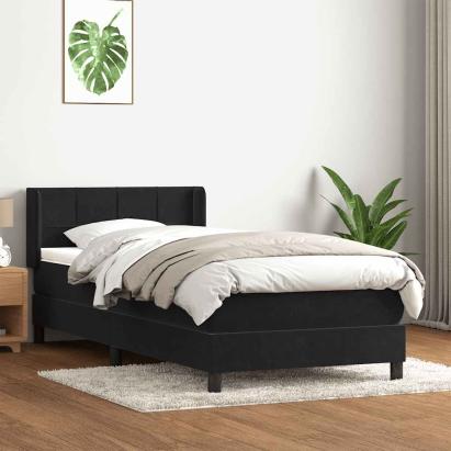 Pat box spring cu saltea, negru, 90x210 cm, catifea GartenMobel Dekor