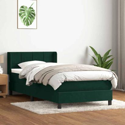 Pat box spring cu saltea, verde închis, 80x220 cm, catifea GartenMobel Dekor