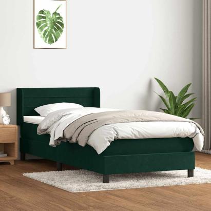 Pat box spring cu saltea, verde închis, 80x220 cm, catifea GartenMobel Dekor