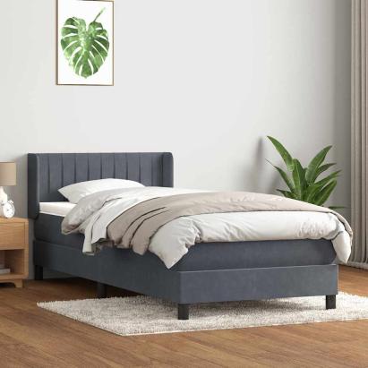 Pat box spring cu saltea, gri închis, 80x220 cm, catifea GartenMobel Dekor