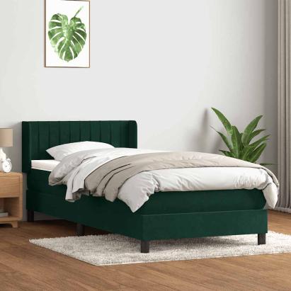 Pat box spring cu saltea, verde închis, 80x220 cm, catifea GartenMobel Dekor