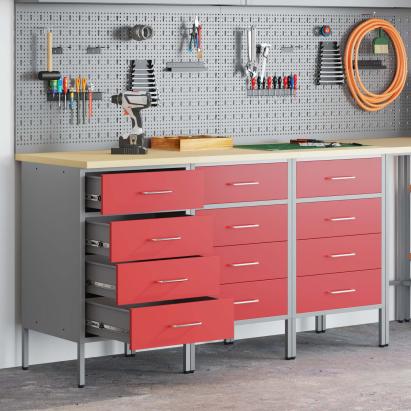 Dulap de lucru cu sertar 3 pcs Roșu și gri 150 x 55 x 85 cm GartenMobel Dekor