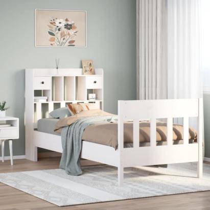 Cadru de pat fără saltea, alb, 90x200 cm, lemn masiv pin GartenMobel Dekor