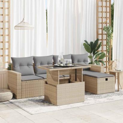 Set canapele de grădină cu perne, 6 piese, bej, poliratan GartenMobel Dekor