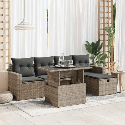 Set mobilier grădină cu perne, 6 piese, gri, poliratan GartenMobel Dekor