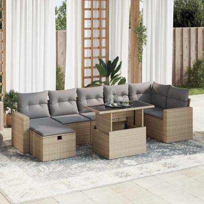 Set canapele de grădină, 8 piese, cu perne, bej, poliratan GartenMobel Dekor