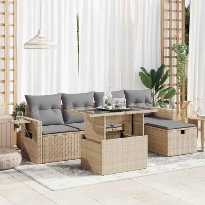 Set canapele de grădină cu perne, 6 piese, bej, poliratan GartenMobel Dekor