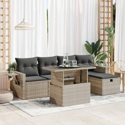 Set canapele de grădină cu perne, 6 piese gri deschis poliratan GartenMobel Dekor