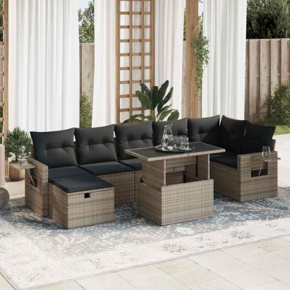 Set canapele de grădină cu perne, 8 piese, gri, poliratan GartenMobel Dekor