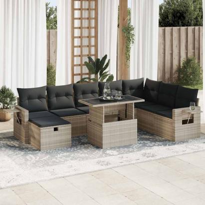Set canapele de grădină cu perne, 9 piese gri deschis poliratan GartenMobel Dekor