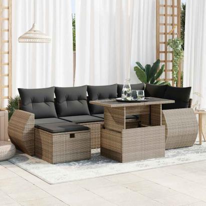 Set canapele de grădină, 7 piese, cu perne, gri, poliratan GartenMobel Dekor