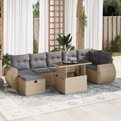 Set canapele de grădină, 8 piese, cu perne, bej, poliratan GartenMobel Dekor