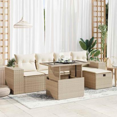 Set canapele de grădină cu perne, 6 piese, bej, poliratan GartenMobel Dekor