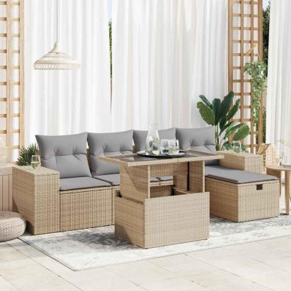 Set canapele de grădină cu perne, 6 piese, bej, poliratan GartenMobel Dekor