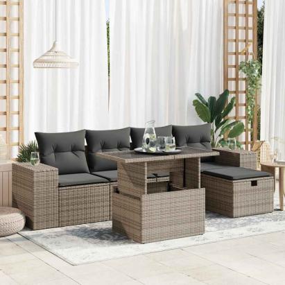 Set mobilier grădină cu perne, 6 piese, gri, poliratan GartenMobel Dekor