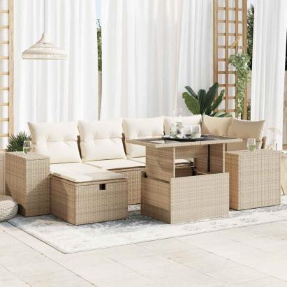 Set canapele de grădină, 8 piese, cu perne, bej, poliratan GartenMobel Dekor