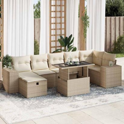 Set canapele de grădină cu perne, 5 piese, bej, poliratan GartenMobel Dekor
