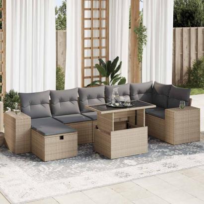Set canapele de grădină cu perne, 5 piese, bej, poliratan GartenMobel Dekor