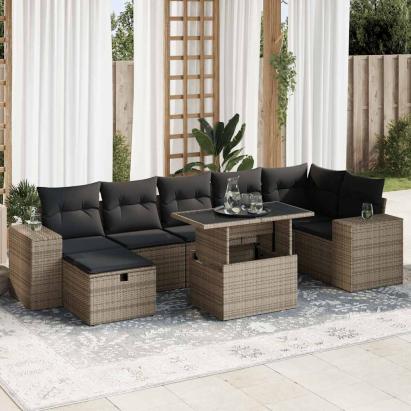 Set canapea de grădină cu perne, 5 piese, gri, poliratan GartenMobel Dekor