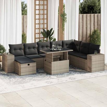 Set canapele de grădină, 9 piese, cu perne, gri, poliratan GartenMobel Dekor
