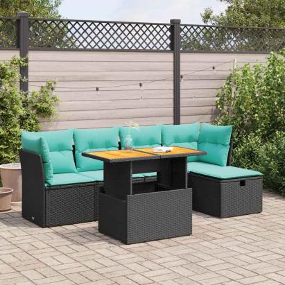 Set mobilier grădină perne 6 piese negru poliratan/lemn acacia GartenMobel Dekor