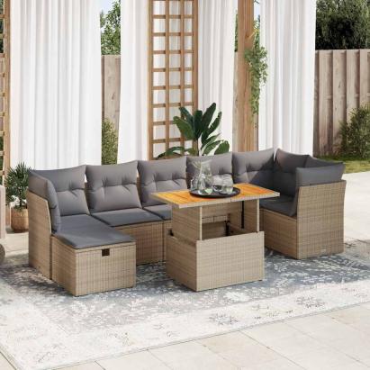 Set canapele grădină cu perne 8 piese bej poliratan/lemn acacia GartenMobel Dekor