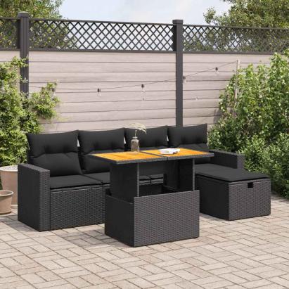 Set mobilier grădină perne 6 piese negru poliratan/lemn acacia GartenMobel Dekor