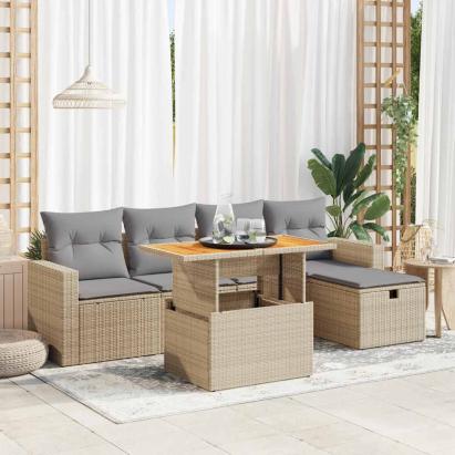 Set canapele grădină cu perne 6 piese bej poliratan/lemn acacia GartenMobel Dekor