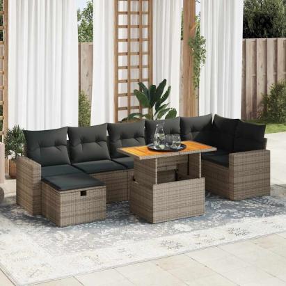 Set canapea de grădină cu perne, 5 piese, poliratan/lemn acacia GartenMobel Dekor