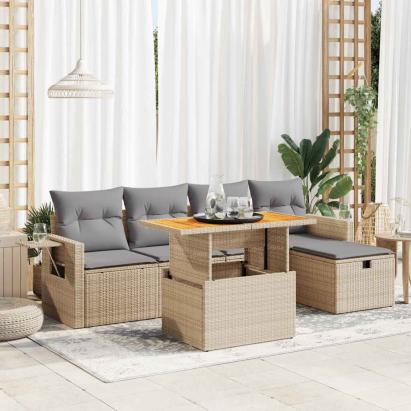 Set canapele grădină cu perne 6 piese bej poliratan/lemn acacia GartenMobel Dekor