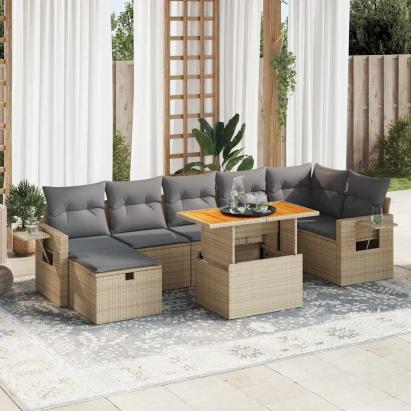 Set canapele de grădină cu perne 5 piese bej poliratan/acacia GartenMobel Dekor